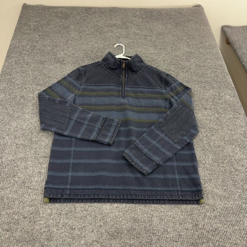 Fat Face The Airlie Pullover Mens XL Blue Cotton Striped Quarter Zip Rugged